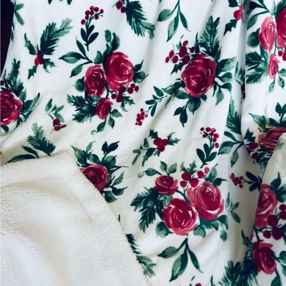 Floral Rose Plush Sherpa Fleece Soft Throw Blanket